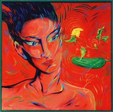 La ragazza e il Cetriolo / 61 x 61 cm